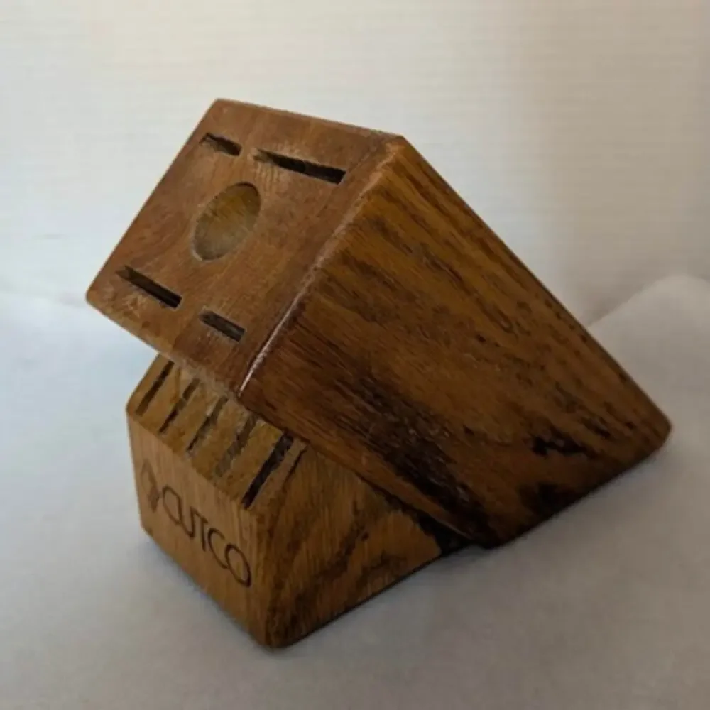 Cutco Oak Wood Knife Block | Vintage 10-Slot Kitchen Knife Holder